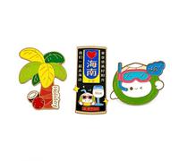 3PCS Hainan Sanya Tropical Island Travel Enamel Pins Set, Palm Tree Holiday Souvenir Brooch, Ocean Diving Cartoon Lapel Pins, Vacation Gift for Backpack Jacket Hat