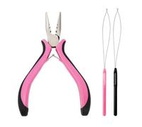 3Pcs Hair Extension Pliers for Professional Use, Mini Pliers Precision Tool for Installing and Removing Hair Extensions, Includes 1 Plier&2 Loop threaders Easy Hair Extension and Removal Tool