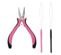 3Pcs Hair Extension Pliers - Professional Nano Beads Hair Extensions Kit with 1 Plier and 2 Loop Threaders - Nano Bead Tool for Easy Hair Installation and Removal