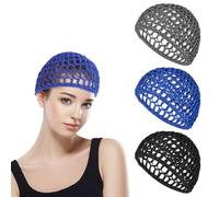 3PCS Hair Nets for Women, Mesh Hairnets Cap Rayon Knit Sleeping Snood Hat, Long Straight Curl Hair Cover Wrap Crochet Mesh Sleep Bonnets Soft Sleep Hat Hair Accessories(Black/Navy Blue/Dark Gray)