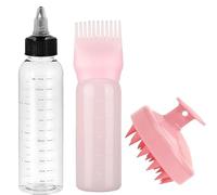 3Pcs Hair Oil Applicator Bottle, Hair Dying Bottle Brush, Portable Plastic Dye Oil Applying Applicator with Graduated Scale, Hairdressing Tools, Suitable for Salons and Home DIY (Pink)
