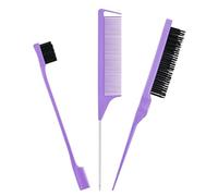 3pcs Hair Styling Comb Set Hair Dressing Tools Teasing Hair Brush Stainless Steel Rat Tail Comb Edge Control Hair Brush for Back Brushing, Combing, Braiding, Slicking Hair for Women(purple)