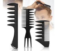 3Pcs Hair Styling Combs Set For Men - Black Barber Wide Tooth Texture Comb For Quiff, Pompadour, Slicked-back, Fauxhawk, Undercut