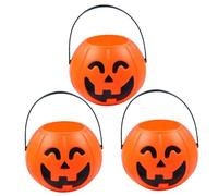 3PCS Halloween Bucket 6.7x5.3 inch Plastic Pumpkin Bucket with Funny Expression Portable Halloween Candy Bowl with Handle for Party Bar KTV