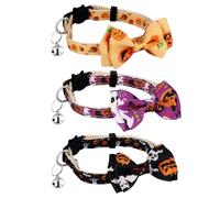 3pcs Halloween Cat Collar, Breakaway Kitty Collar with Bell Bow Tie Cute Kitten Collar Adjustable Holiday Pumpkin Bats Kitten Collar Decoration Accessories for Cat Puppy Kitten