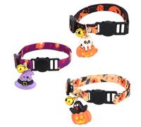 3pcs Halloween Cat Collars with Bells, Polyester Adjustable Breakaway Fall Festive Puppy Kitten Collars Playful Holiday Accessories for Pets (Witch Hat, Pumpkin Cat, Ghost Pattern)