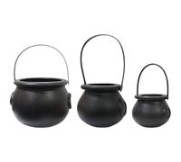 3Pcs Halloween Cauldrons Black Plastic Witches Cauldron with Handle Candy Bucket Halloween Party Supplies for Trick or Treat, Decorations