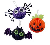 3pcs Halloween Decorations Hanging Honeycomb Bat/Spider/Pumpkin Paper Pom Pom Ornaments for Home Ceiling Haunted House Halloween Party Decorations Supplies Photo Props Kids Gifts Party Favours