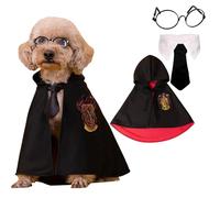 3PCS Halloween Dog Costume Cat Wizard Cape Glasses and Necktie Set Halloween Puppy Outfit Pet Magician Cosplay Apparel for Kitten Cat Small Dog (Medium, Black)