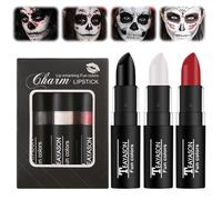 3PCS Halloween Face Painting Kit - Black & White & Red Face Paint Stick Lip Sticks - Waterproof & Durable Face Paint Sticks for Halloween Make Up, Line up, Baseball, Football