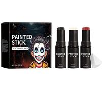 3PCS Halloween Face Painting Kit - Black & White & Red Face Paint Stick Lip Sticks - Waterproof & Sweatproof Face Paint Sticks with Sponge for Halloween Makeup Cosplay