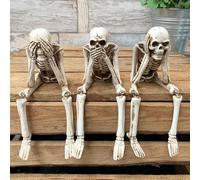 3Pcs Halloween Fireplace Simulation Skull Combination,2025 Halloween Statues No-Evil Skeleton Collectible-Figurines,See No Evil Hear No Evil Speak No Evil Skeleton Statues, Horror Resin Decor