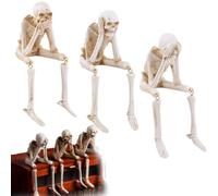 3Pcs Halloween Fireplace Simulation Skull Combination, Esqueletos de Halloween,Realistic Resin Sculpture Set, See No Evil Hear No Evil Speak No Evil Skeleton Statues,Indoor Outdoor Horror Decor