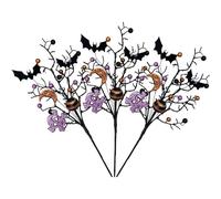 3PCS Halloween Flowers 18 inch, Black Floral Picks with Glittery Spider Skull and Ball Artificial Branches ideal for Vase Table Centerpieces