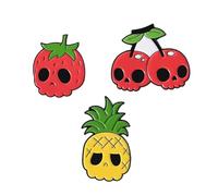 3Pcs Halloween Fruit Skull Pins - Strawberry Cherry Pineapple Enamel Brooch Set - Spooky Cute Accessories for Jackets, Bags, Costumes