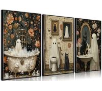 3Pcs Halloween Ghosts Posters Wall Art Horror Ghost and Black Cat in Bathroom Wall Decor Pictures Retro Horror Creepy Dark Academia Prints for Bathroom Gallery Home Decoration