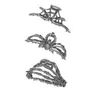 3pcs Halloween Hair Clips Gothic Skeleton Hand Skull Spider Web Metal Hair Jewelry, Halloween Accessories For Women, Girls, College Students, And Wives