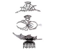 3pcs Halloween Hair Clips, Zinc Alloy Gothic Spider Bat Spider Web Hair Claw Clips Beautiful Halloween Styling Accessories for Woman Girls Party Gift (Black)