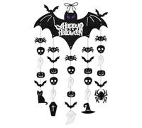 3PCS Halloween Hanging Decorations, 3 Bats+15 String Car Lines Glitter Bat Moon Spider Web Ghost Spider Paper Halloween Decorations for Indoor