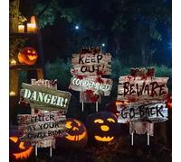 3Pcs Halloween Horror Props Party Danger Keep Out Garden Guide Lawn Sign Decorations Yard Trick or Treating Décor Outdoor Corrugate Stake Signs Beware Warning
