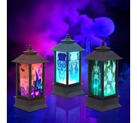 3PCS Halloween LED Candle Lanterns Skull Skeleton Bat Lantern Mini Halloween Decoration Lights with LED Tea Light Fireless Candles Lamp for Halloween Party Decorations, 5*1.9 Inches