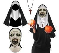 3Pcs Halloween Mask Headgear,Breathable Mesh Full Head Face Mask Creepiest Halloween Fangs Headwear Costume with Cross Necklace Cape for Cosplay Demon Gothic Supernatural horror Halloween Carnival