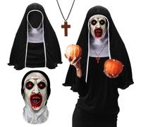 3Pcs Halloween Mask Headgear,Breathable Mesh Full Head Face Mask Creepiest Halloween Headwear Costume with Cross Necklace Cape for Cosplay Demon Gothic Supernatural horror Halloween Party Carnival