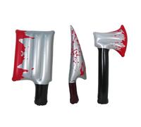 3Pcs Halloween Props, 16 Inch Simulation Blood Fake Axe with Blade & Knife, Scary Inflatable Props with Valve for Theme Parties Cosplay Performances