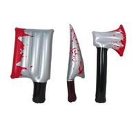 3Pcs Halloween Props, 16 Inch Simulation Blood Fake Axe with Blade & Knife, Scary Inflatable Props with Valve for Theme Parties Cosplay Performances Prop Axe Fake Toy
