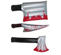 3Pcs Halloween Props, 16 Inch Simulation Blood Fake Axe with Blade & Knife, Scary Inflatable Props with Valve for Theme Parties Cosplay Performances, Prop Axe, Halloween