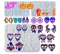 3PCS Halloween Resin Earring Molds, Silicone Jewelry Pendant Keychain Mold with Hanging Hole, Unique Skull Witch Bat Pumpkin Mold for Epoxy Resin Casting Clay, DIY Craft Decor Resin Accessories