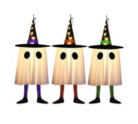 3pcs Halloween Witch Hat Hanging Lanterns Outdoor Garden Yard Patio Decorations with Quick Slow Flash Steady Lighting Modes, Large 20x60cm Fabric Décor
