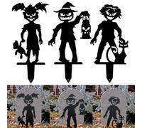 3Pcs Halloween Witches Yard Sign, Small 6.8 Inch Metal Decoration, Ghost Zombies Boys Girls Shadow Horror Silhouette Yard Signs for Plant Patio Garden Lawn Outdoor Decoration