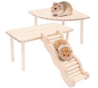 3Pcs Hamster Platform with Ladder, Chewable Hamster Platform Toy, Wooden Small Animal Climbing Ladder Funny Chew Toy Cage Accessories for Gerbils Small Pets