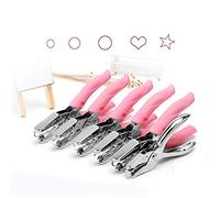 3PCS Handheld Hole Punch, DIY Arts Hole Punch Cute Hole Puncher with Pink Grip Metal Perforator for Home Office School (Large Circle+Star+Heart)