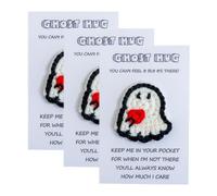 3PCS Handmade Crochet - Halloween Positive Ghost with Card,Halloween Ghost Pocket You Charm,Inspirati Hug,Thinking Pocket