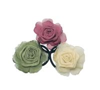 3Pcs Handmade Floral Hair Ties Rose Stretchy Scrunchies Elastic Flower Ponytail Holders Hairbands for Women(Multi-Color)