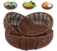 3Pcs Handwoven Bread Wicker Baskets,Stackable Round Versatile Food Serving Bowl Fruit Vegetable Storage Basket for Kitchen Counter Dining Table and Decor