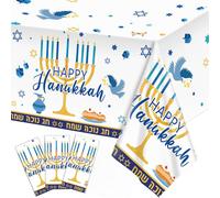 3Pcs Hanukkah Tablecloth Hanukkah Theme Table Cloth, Hanukkah Decorations for Happy Hannukah Decorations Table Cover for Plastic Chanukah Jewish Chanukah Party Supplies, 108 x 54 inch