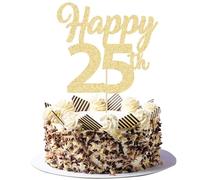 3Pcs Happy 25th Birthday Cake Toppers Gold Glitter Number 25 Cake Decorations 25th Birthday Cake Picks for Cheers to 25th Birthday 25 Years Old Birthday Party Gift Decorations