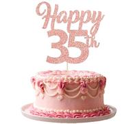 3Pcs Happy 35th Birthday Cake Toppers Rose Gold Glitter Number 35 Cake Dcorations Thirty Happy 35th Cake Pick Decorations for Cheers to 35 Years Old 35th Birthday Wedding Anniversary Party Supplies
