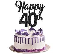 3Pcs Happy 40th Cake Toppers Black Glitter Number 40 Forty Birthday Cake Pick Decorations for Cheers to 40 Years Old 40th Birthday Wedding Anniversary Party Supplies