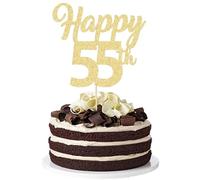 3Pcs Happy 55th Cake Topper Gold Glitter Number 55 Decorations 55th Birthday Cake Pick Decorations for Cheers to 55 Years Old 55th Birthday Wedding Anniversary Party Supplies