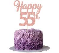 3Pcs Happy 55th Cake Topper Rose Gold Glitter Number 55 Decorations 55th Birthday Cake Pick Decorations for Cheers to 55 Years Old 55th Birthday Wedding Anniversary Party Supplies