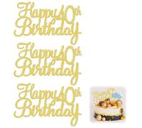 3Pcs Happy Birthday Cake Topper, Non-Toxic Reusable 40th Birthday Cake Decorations, Rose Gold Glitter with White Backing, Instant Movie-Themed Table & Food Skewer Decor