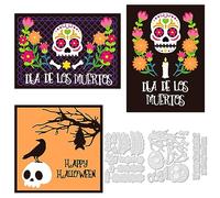 3Pcs Happy Halloween Cutting Dies Skull Metal Die Cuts for Card Making Candle Die Cutters Flowers Die Cut Embossing Stencils for DIY Halloween Scrapbooking Album Photo Paper Crafts Decor