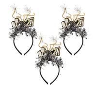 3pcs Happy New Year Headband Black Gold Sequin Tinsel Party