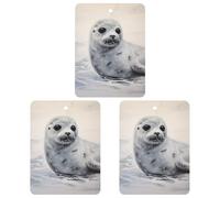 3PCS Harp Seal Painting Car Air Freshener Hanging Scented Cards Cute Black Car Fresheners Long Lasting New Cars Scents for Women Men Natural Air Freshener with Lanyard Automotive Freshies