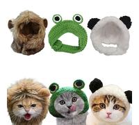 3pcs Hat for Cat Animal Costume Pack, Lion Head for Cats, Cat Panda Costumes, Frog Costume for Cats, Adjustable Washable Soft Small Pet Headwear Accessory, Costumes Pet Clothes (Lion, Panda, Frog)