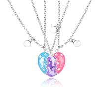 3Pcs Heart Shaped Dolphin Best Friend Necklace Enamel Mutual Attraction Magnetic BFF Necklace for 3 Girls Heart Pendant Friendship Necklaces for Girls Graduation Birthday Gifts (Blue, Purple, Pink)